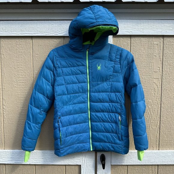 Spyder Boy’s Puffer Hooded Zip Upside Down Outerwear Jacket Size XL 18/20 Blue